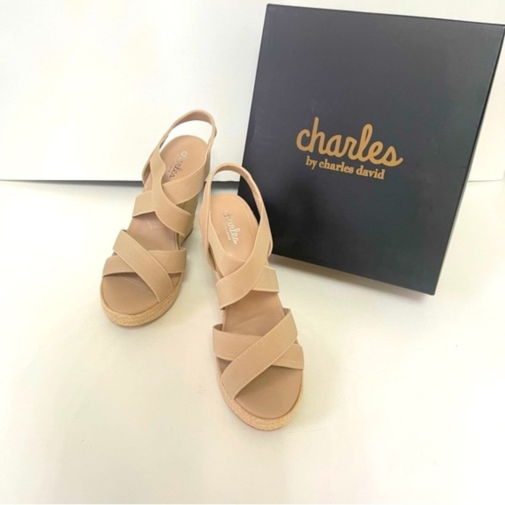 Charles by Charles David Alyce Faux Leather Wedge Sandal -In Nude - Duplicate